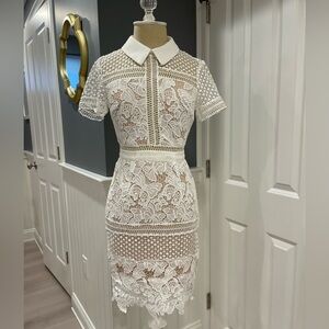 Aqua White Lace Dress with Collar
